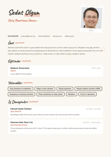 Satış Pazarlama CV Örnekleri cv indir